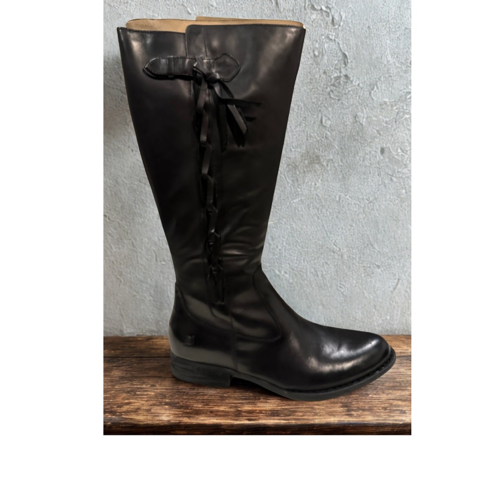 NEW Born Cook Black Knee-High Leather Boots with Wide calf and Braid detail 11 M